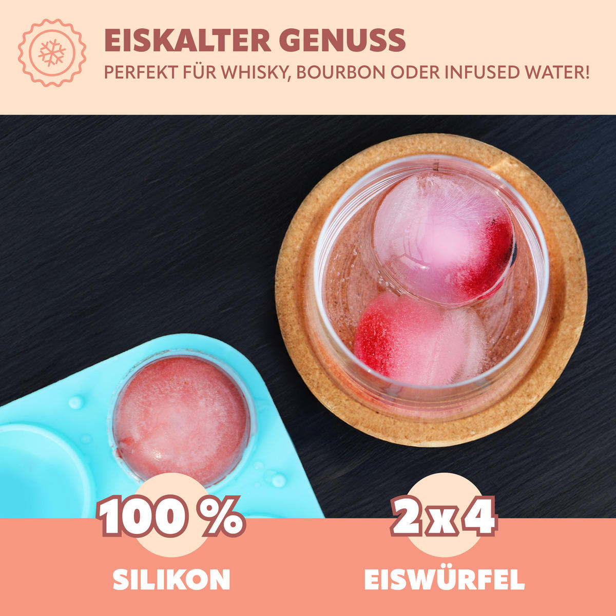 SILIKON-EISKUGELFORM 4er-Set, grün, Silikon - Türkis, Kunststoff (8.9/10.7/10cm) - bremermann