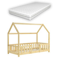 HAUSBETT Sisimiut mit Matratze - Naturfarben, Holz/Textil (70/140cm) - [en.casa]