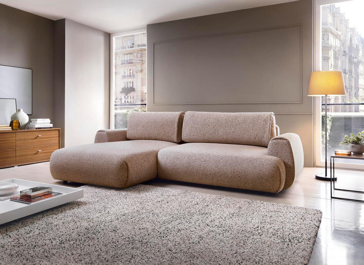 ECKSOFA Morena Rosa, mit Schlaffunktion, linke seite - Schwarz/Rosa, Holzwerkstoff/Textil (167/270cm) - Bettso