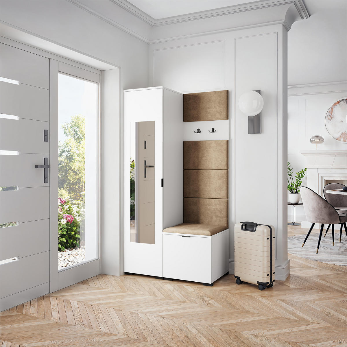 GARDEROBENSCHRANK VIRA 95/181/51 cm Modern Garderobe-Set Weiß - Beige/Weiß, Holzwerkstoff (95/181/51cm) - MASSENO