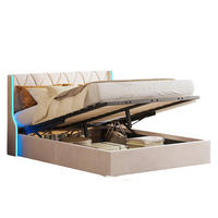 POLSTERBETT 140x200 Beige Samt LED - Beige, Holzwerkstoff (140/200cm) - SHOPENTRA