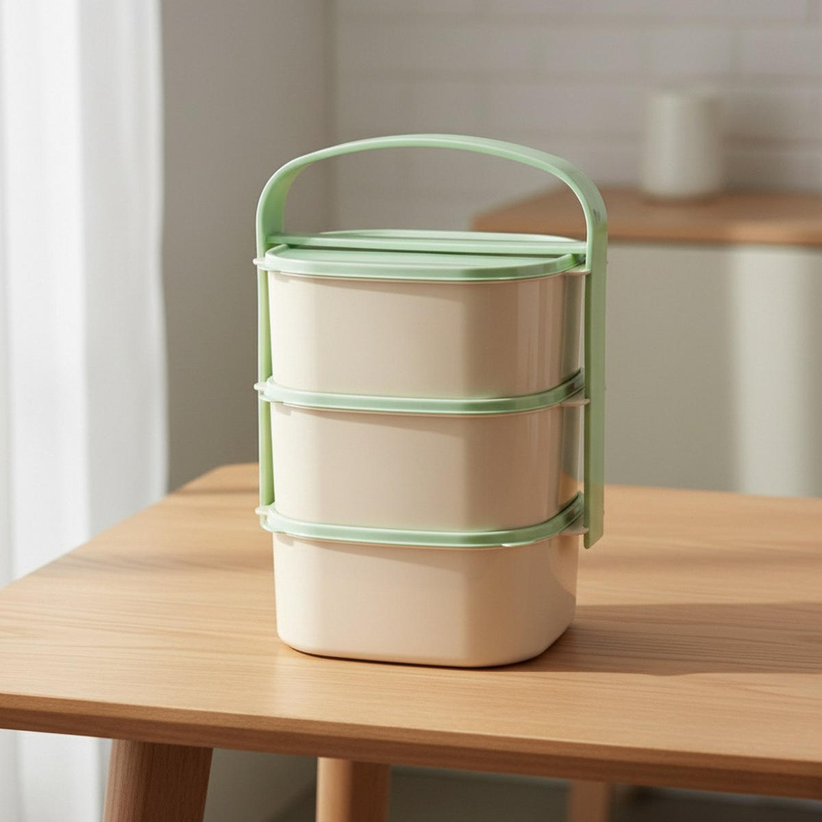 LUNCHBOX Dreistöckige aus Kunststoff 3 x 1,15 l - Grün, Kunststoff (15/24/15cm) - Orion 