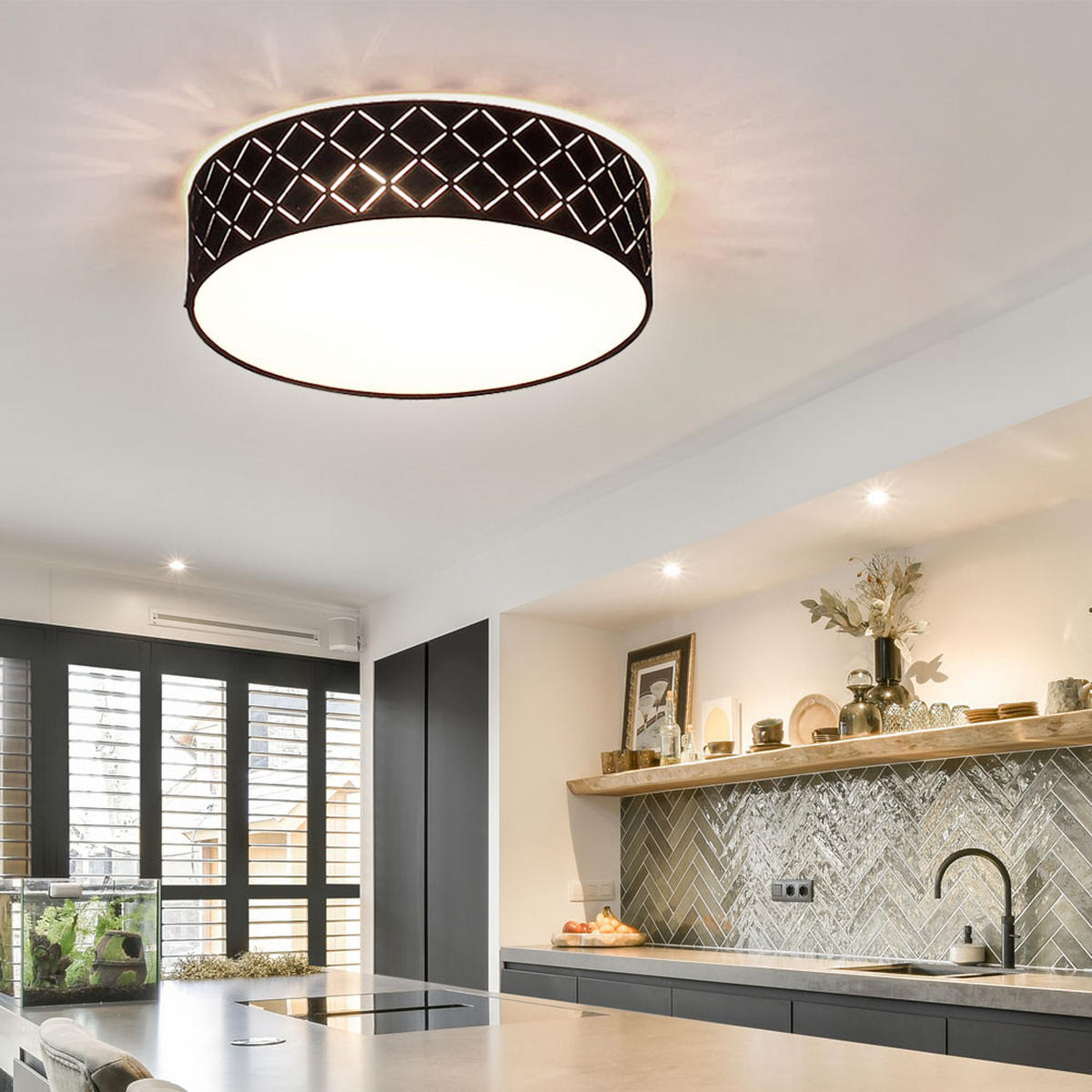 LED DECKENLEUCHTE Metall Schwarz Gold - Schwarz, Metall (38/38/10cm) - Globo Lighting