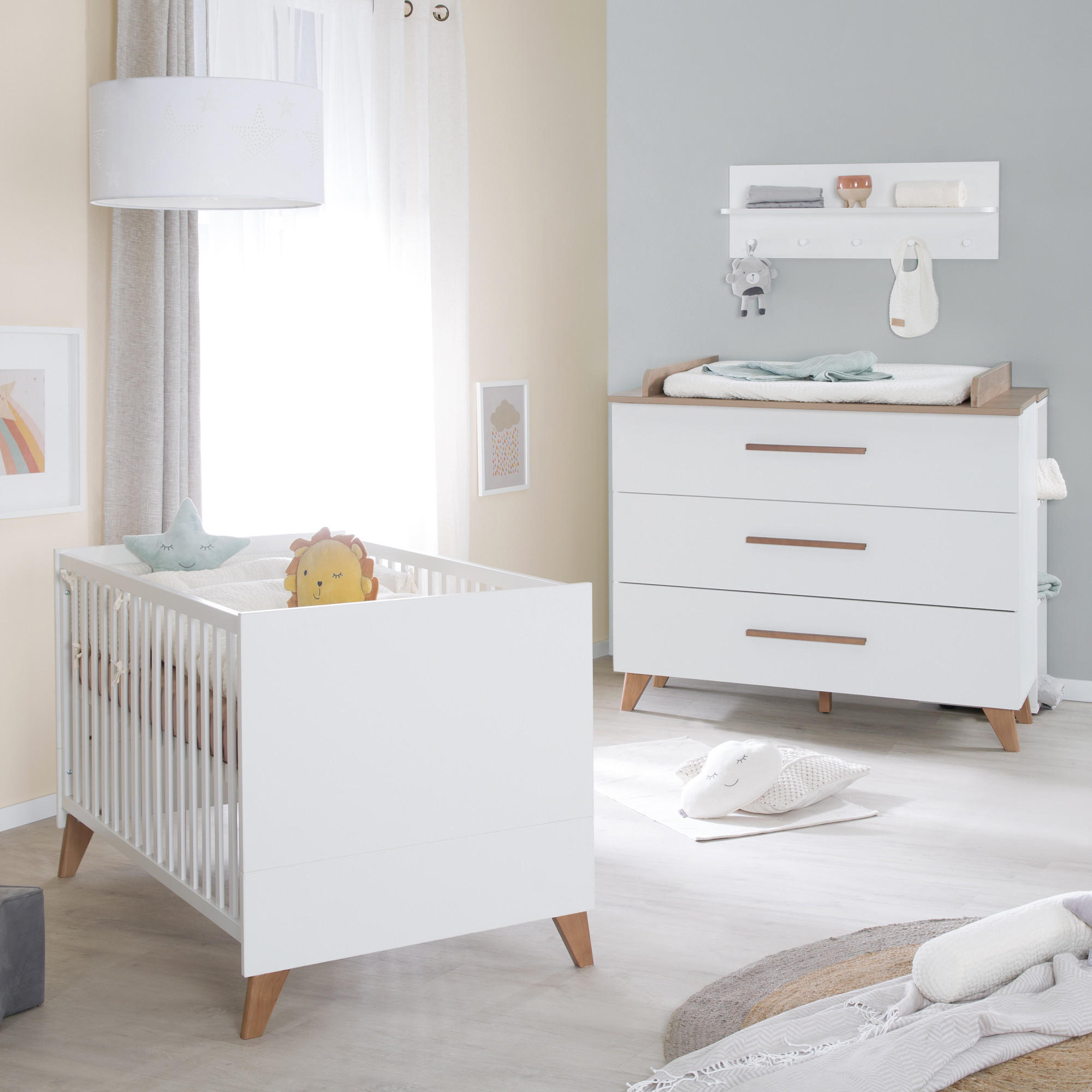BABYZIMMER-SET Lennie 2-teilig - Eichefarben/Weiß, Eichenholz/Holz (76/82/144cm) - Roba