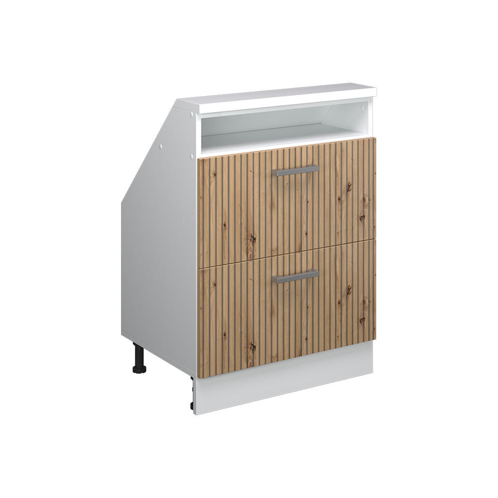 KÖKSSKÅP FÖR SLUTTANDE TAK R-Line Hantverks ek 60 cm med 2 lådor Ek Artisan, Vit 83.8/60/46 cm