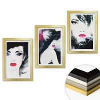WANDBILDER 3er Set - 20x30 cm Goldrahmen - Porträts von Frauen mit Lippen - Goldfarben, Kunststoff (20/30cm) - ArtPrintCave