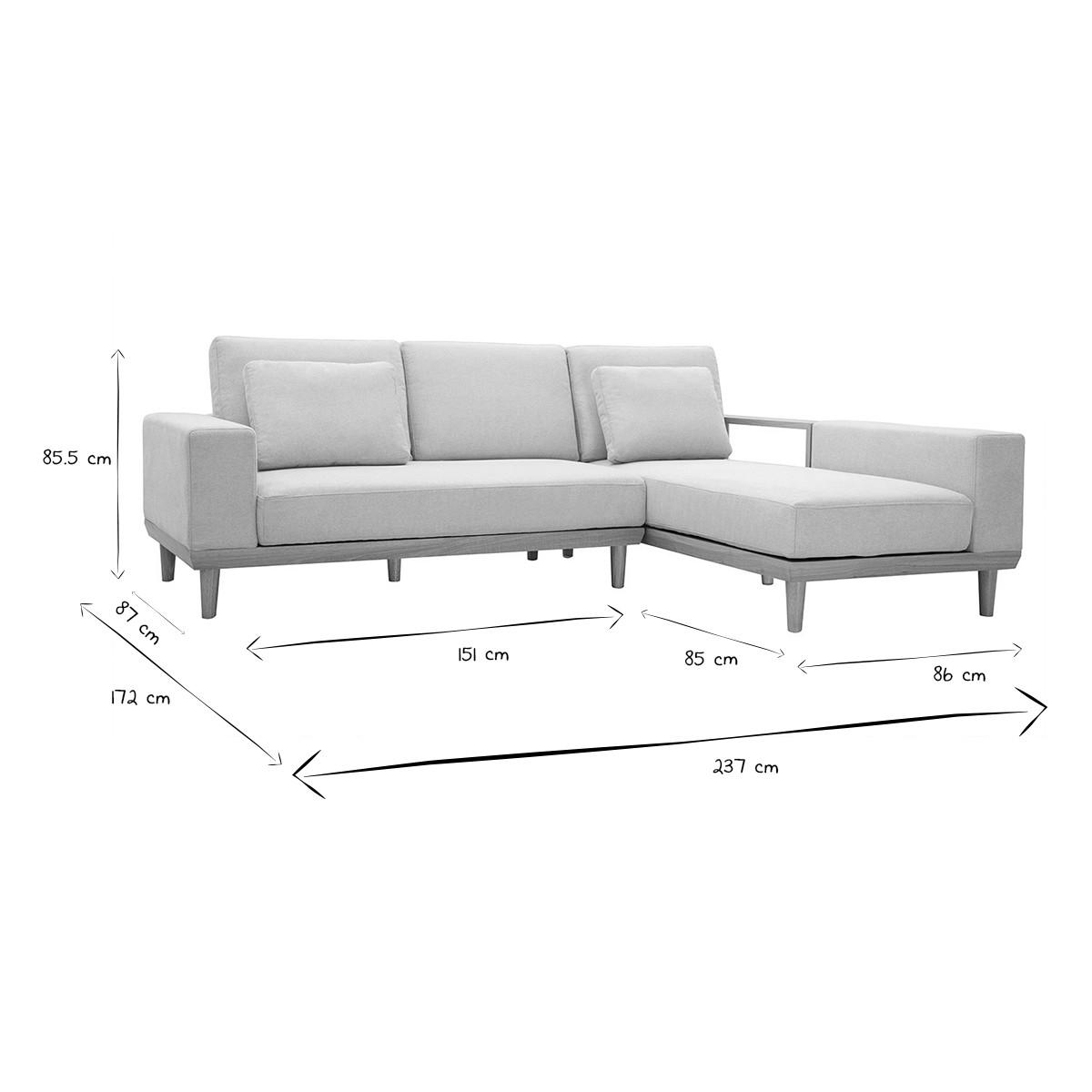 ECKSOFA Rechts 5-Sitzer Stauraum Beige Stoff Samteffekt Helles Holz KOMAO - Beige, Textil (172/237cm) - Miliboo