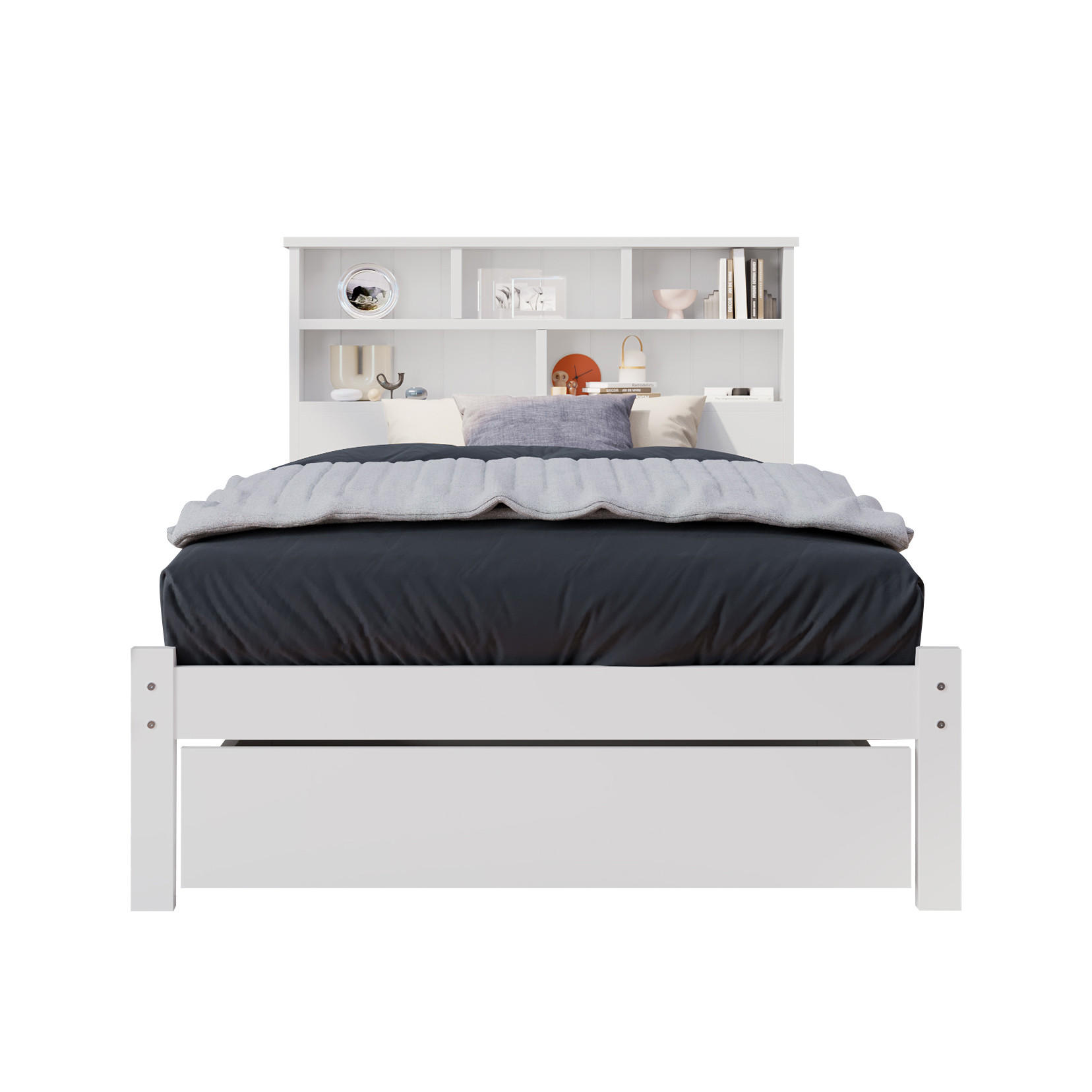 EINZELBETT 90/200 cm Weiß mit Bücherregal und Schubladen - Weiß, Holz (90/200cm) - OKWISH