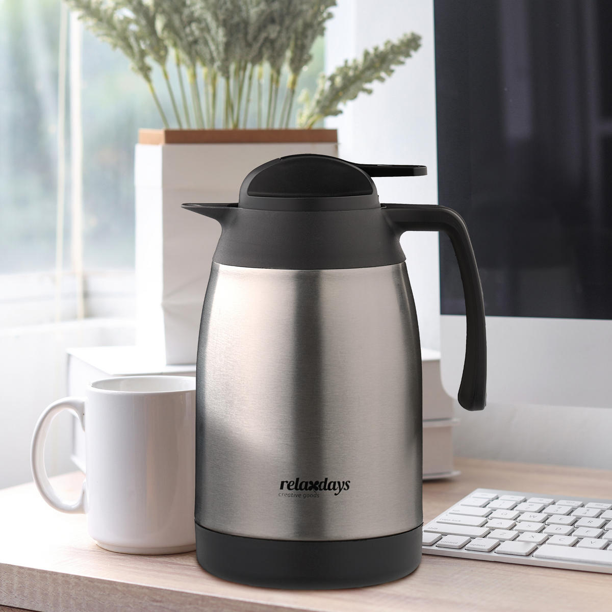 ISOLIERKANNE - Silberfarben, Kunststoff/Metall (1.5L) - Relaxdays