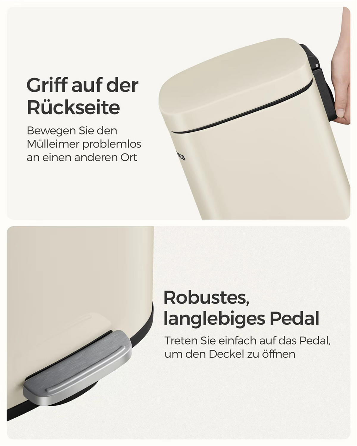 MÜLLEIMER 30 L Küche Tretmülleimer Softclose Deckel - Beige, Metall (34.8/63.3/29.7cm) - Kaket