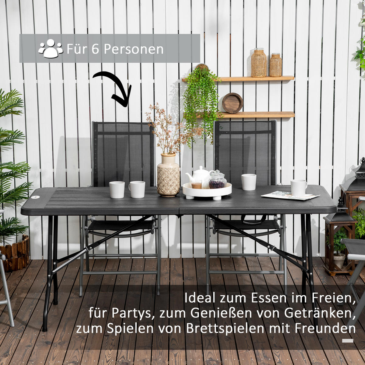 GARTENTISCH, Dunkelgrau, Stahl, HDPE - Dunkelgrau, Kunststoff/Metall (180/75.5/73cm) - Outsunny