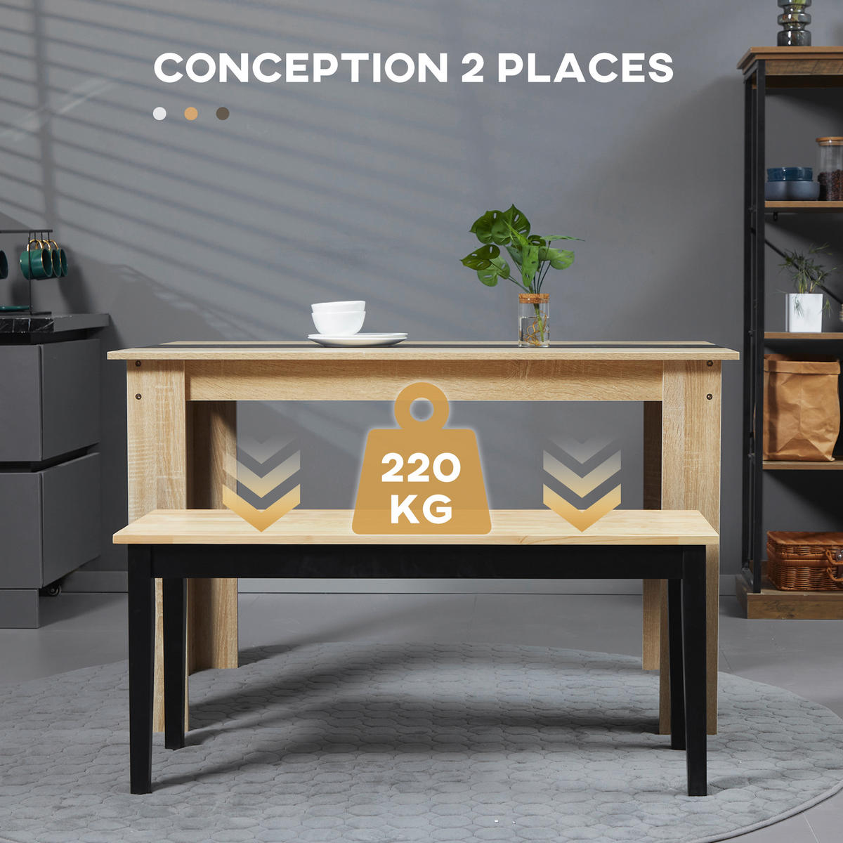 SITZBANK 2-Sitzer DE-13315 bicolor mit Naturholz Natur/Schwarz - Naturfarben, Holz (102/45/36cm) - ComfortXL
