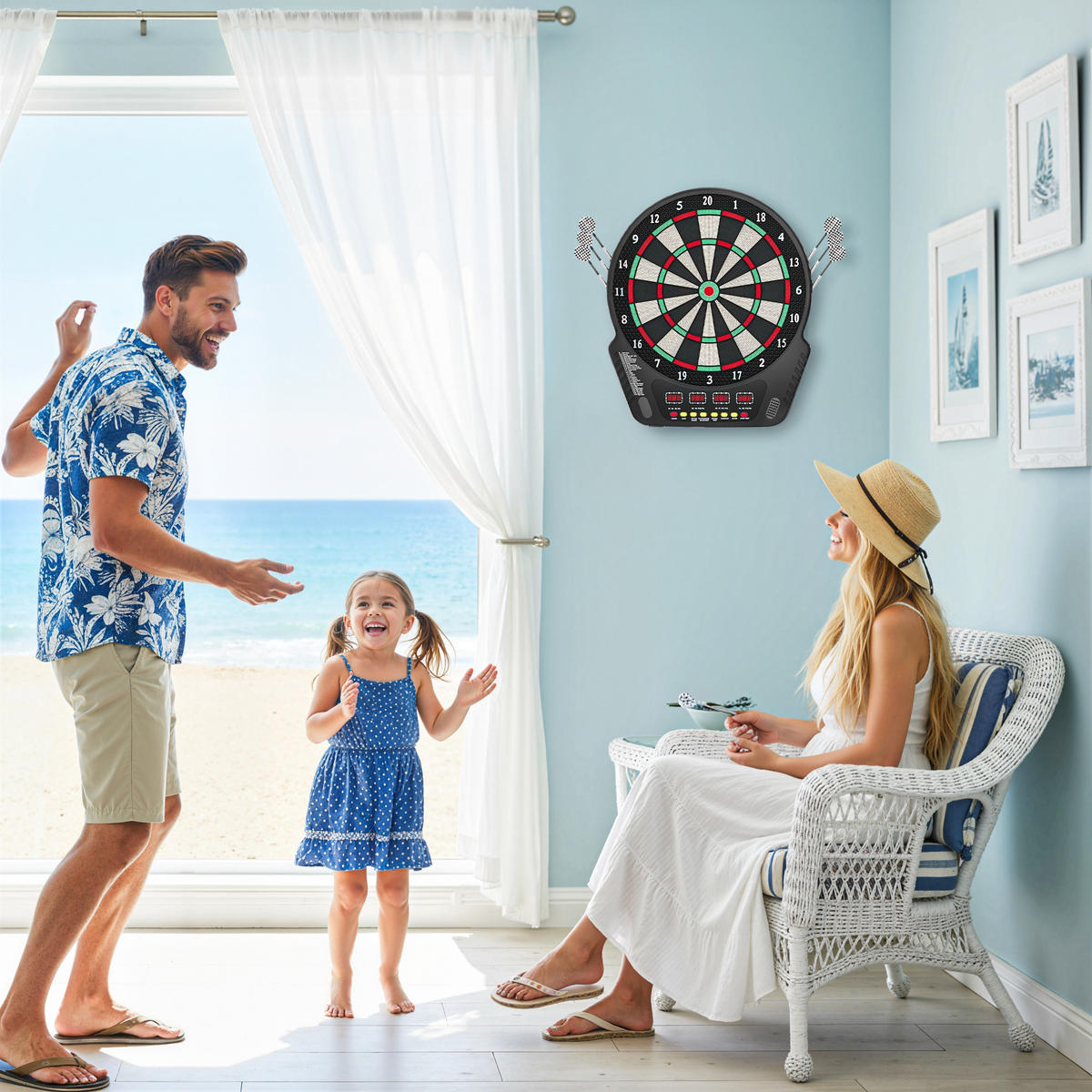 ELEKTRONISCHE Dartscheibe Dartboard Soundeffekte LED Anzeige 27 Spiele - Schwarz, Kunststoff (51.5/3.2/44cm) - HOMCOM