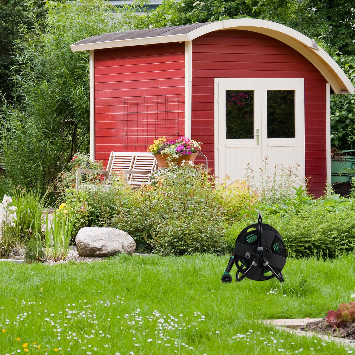 SCHLAUCHTROMMEL - Schwarz, Kunststoff/Metall (42/38/31cm) - Relaxdays