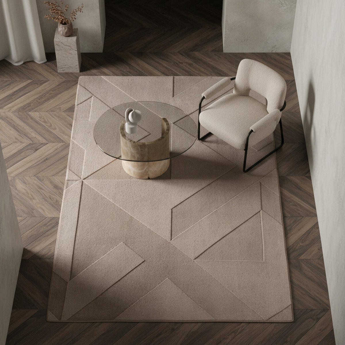 TEPPICH Waschbar Geometrisch Modern Schlafzimmer Strapazierfähig Beige 200x290 cm Flur – LAVAREDO - Beige, Textil (200/290cm) - KADIMA DESIGN