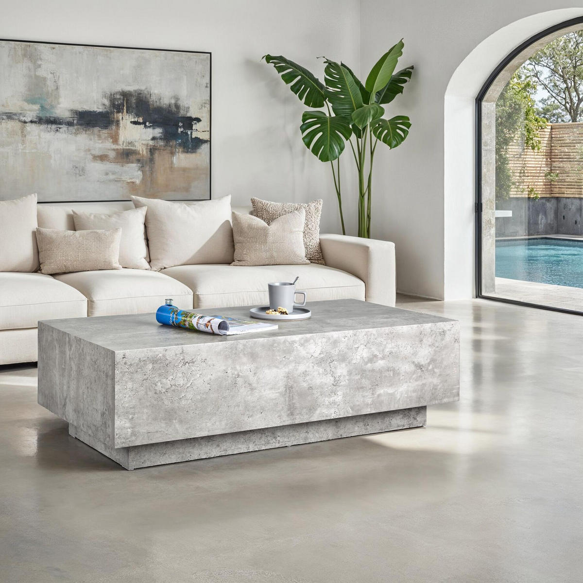 COUCHTISCH Lasley,120 x 60 x 35 cm,Beton Optik - Grau, Holz (60/120/35cm) - tectake