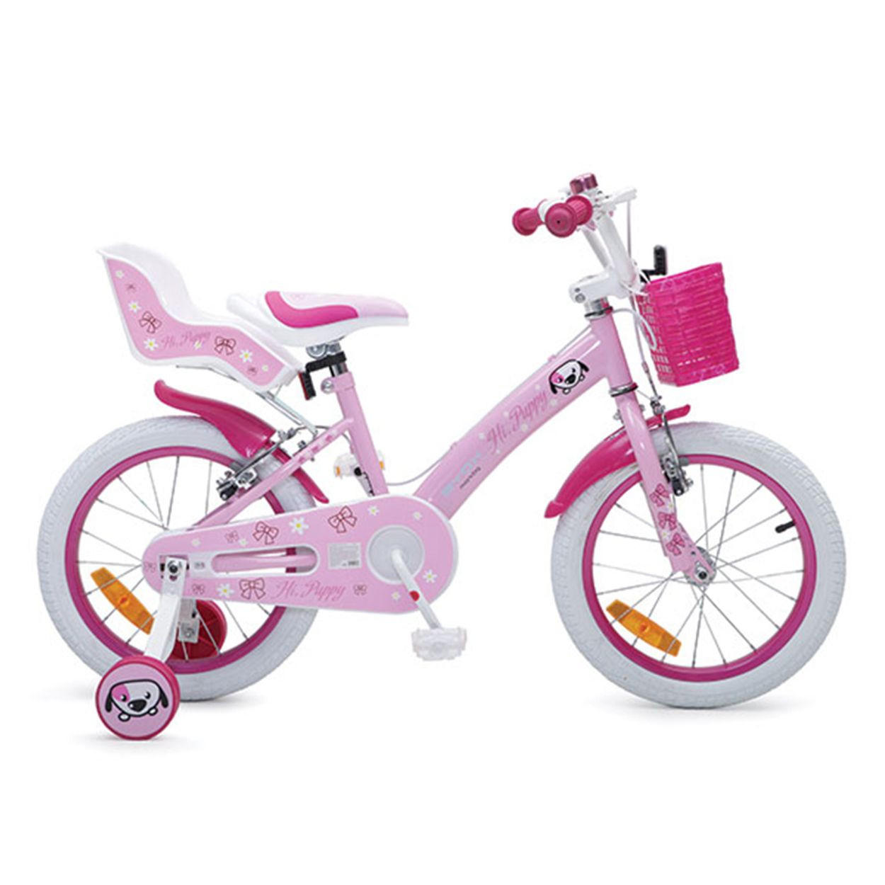 KINDERFAHRRAD 16 Zoll Puppy rosa, Stützräder, Puppensitz, einstellbar - Pink/Rosa, Metall (77cm)