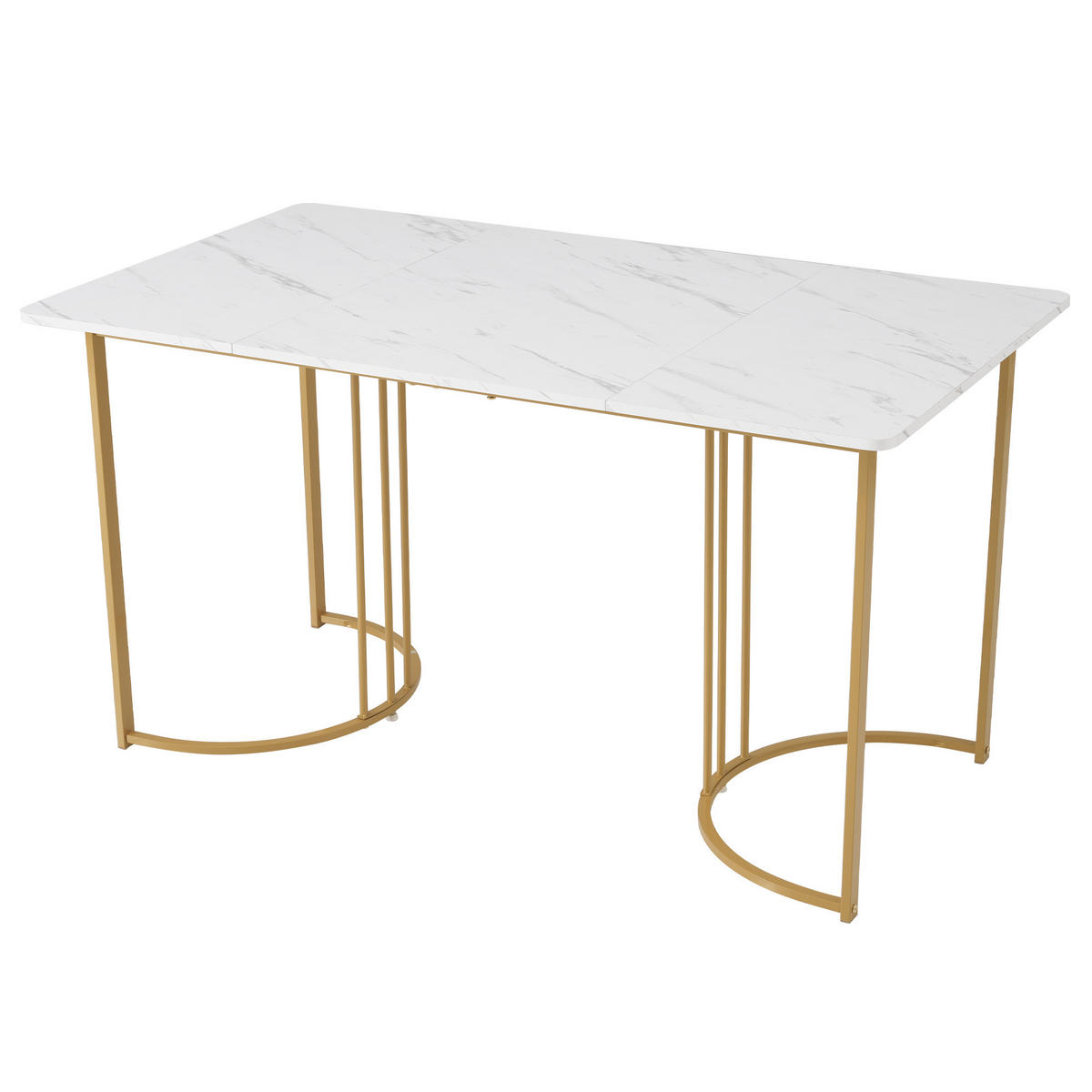 JÍDELNÍ stůl 140/80 cm bílý z MDF a kovu s mramorovým dekorem a nastavitelnými nožkami - bílá, kompozitní dřevo (140/80/75cm) - OKWISH