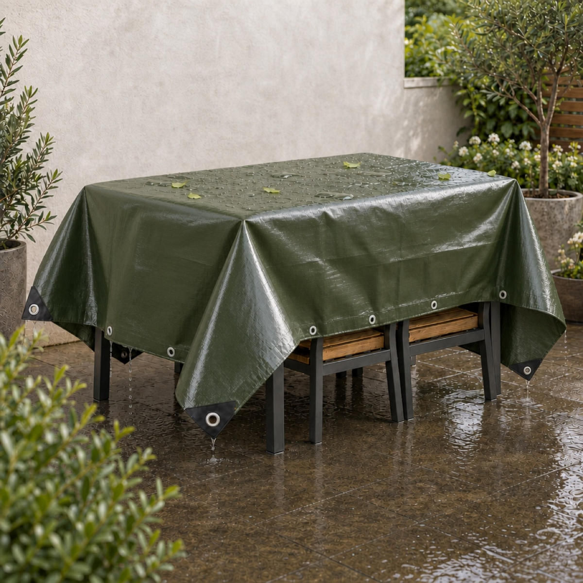 PONJAVA Zelena vodoodporna 2x3 m - temno zelena, umetna masa (300/200/0.1cm) - Relaxdays