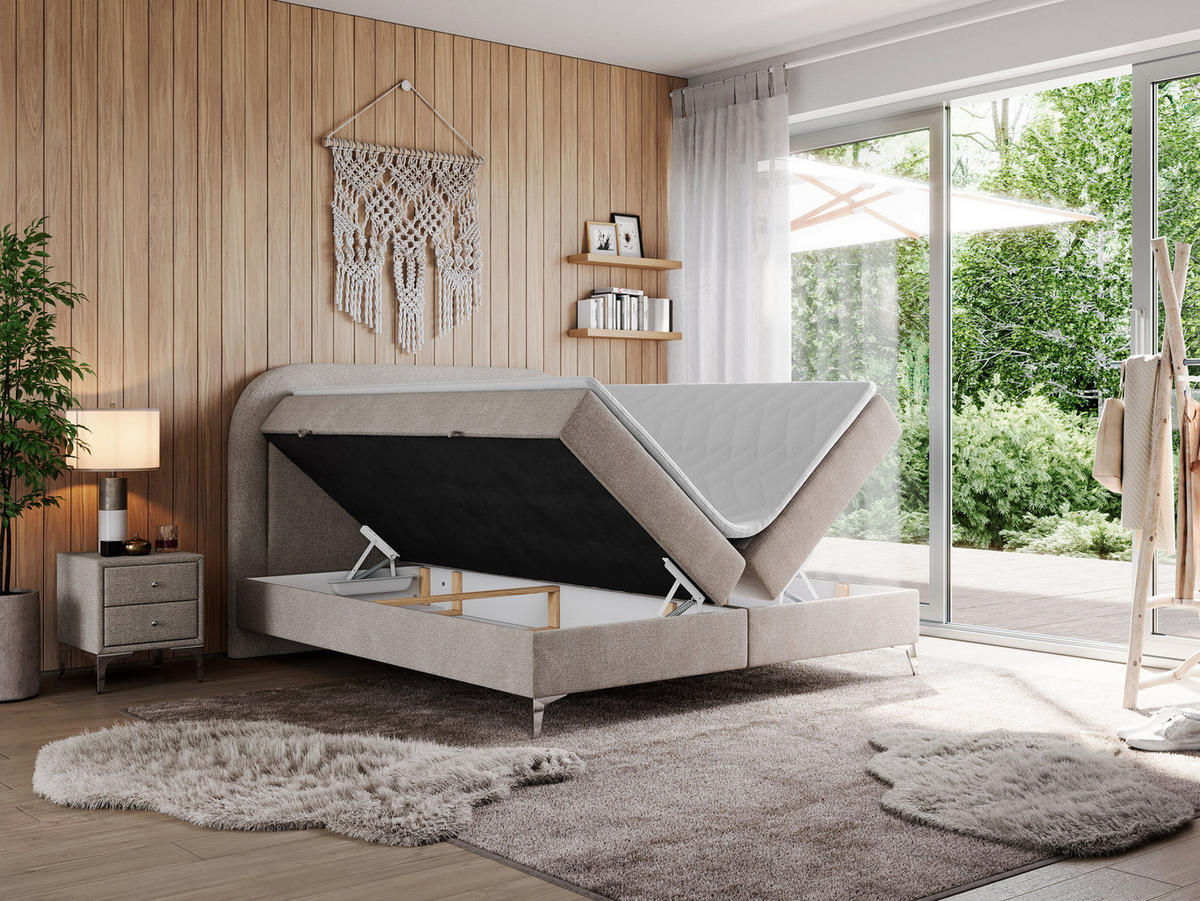 BOXBETT EIRA 120/200 Beige Struktur - H3 - Beige/Silberfarben, Holz/Textil (120/200cm) - MKS