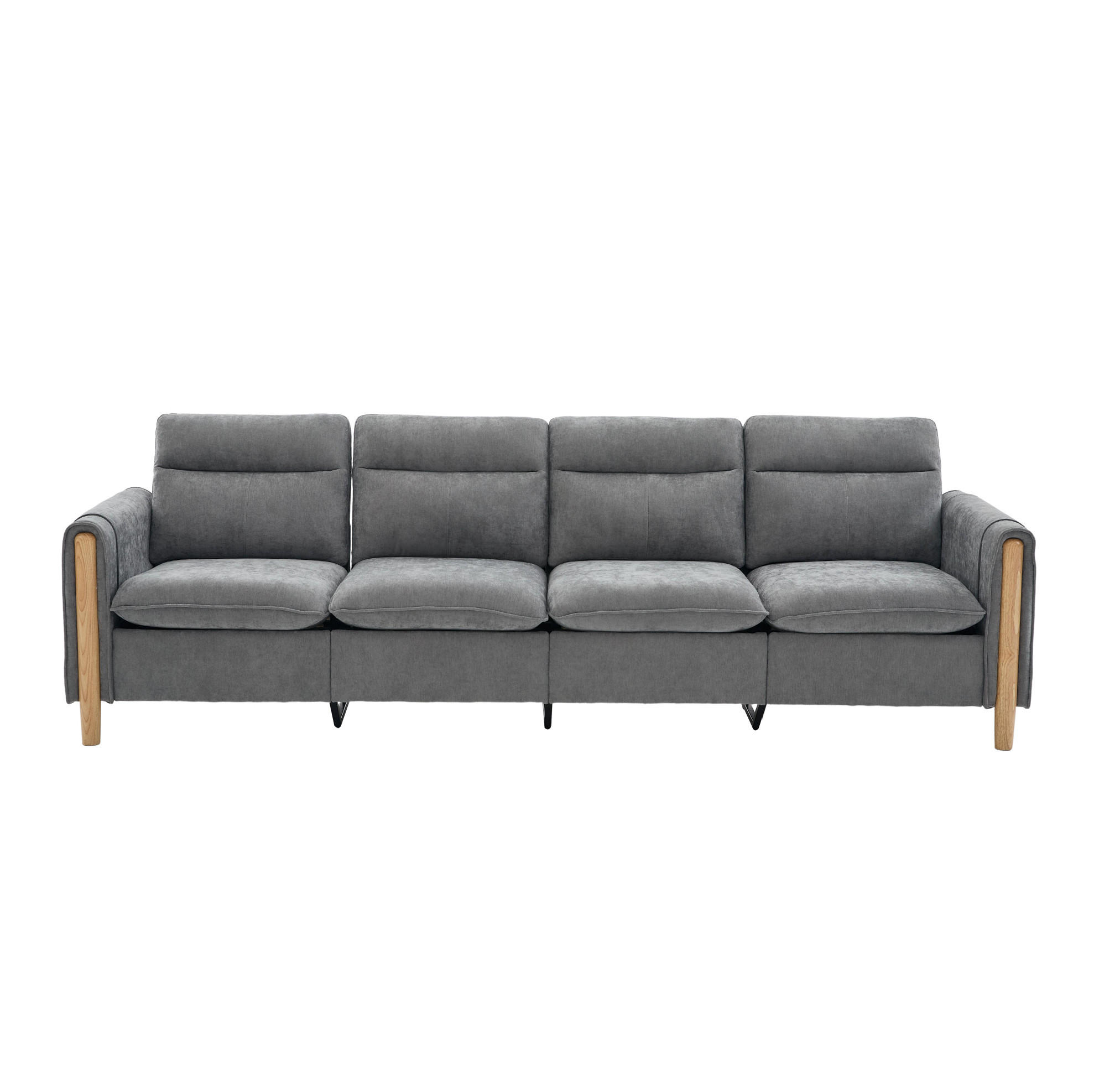 SOFA 261/77/86 cm in Hellgrau mit 2 Hockern und Stauraum - Hellgrau, Textil (77/86/261cm) - Flora Grace