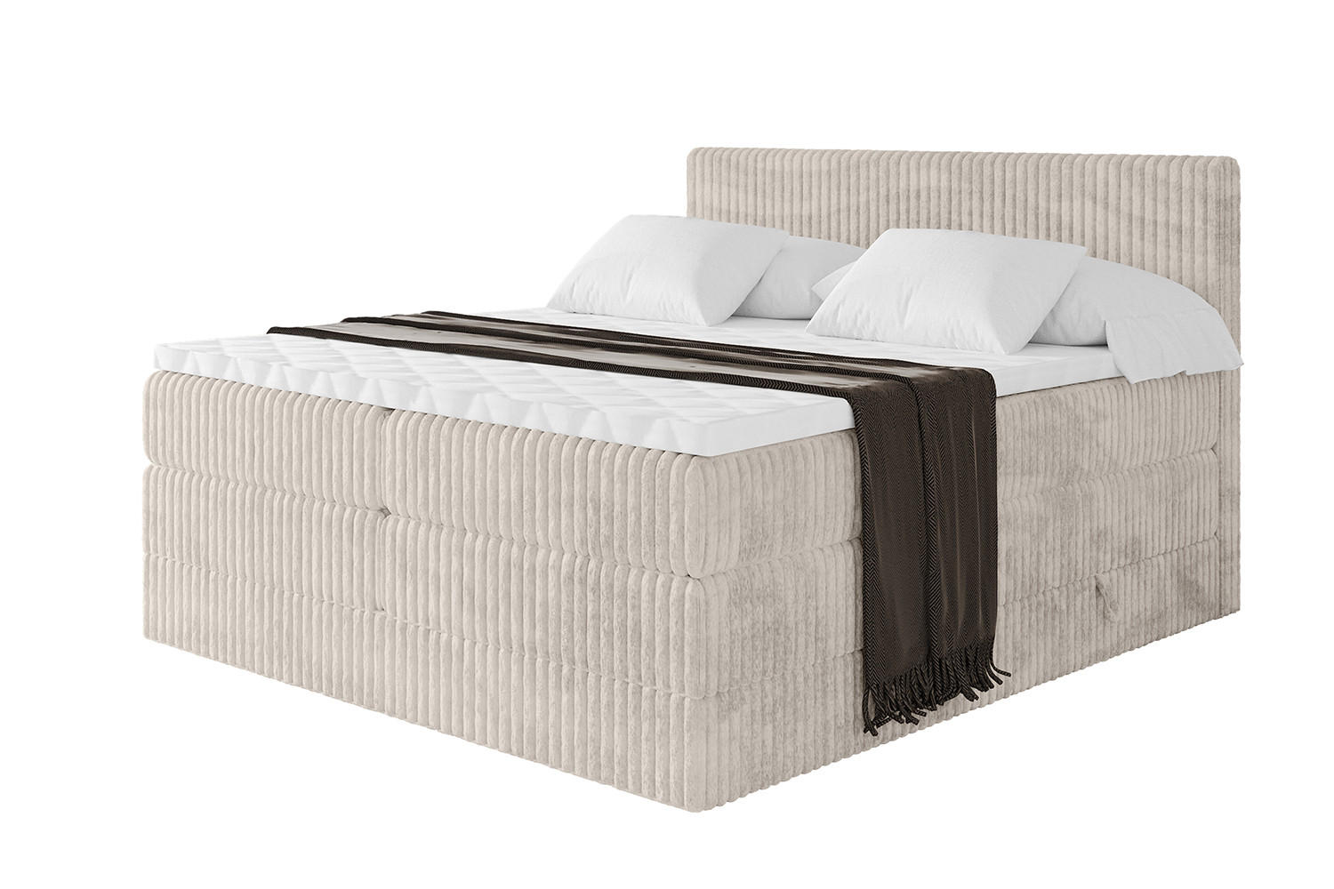 BOXSPRINGBETT mit Matratze H3|H4 und Lattenrost - TOLO KING 120x200 Cord - Creme - Creme, Holzwerkstoff (120/200cm) - ALTDECOR