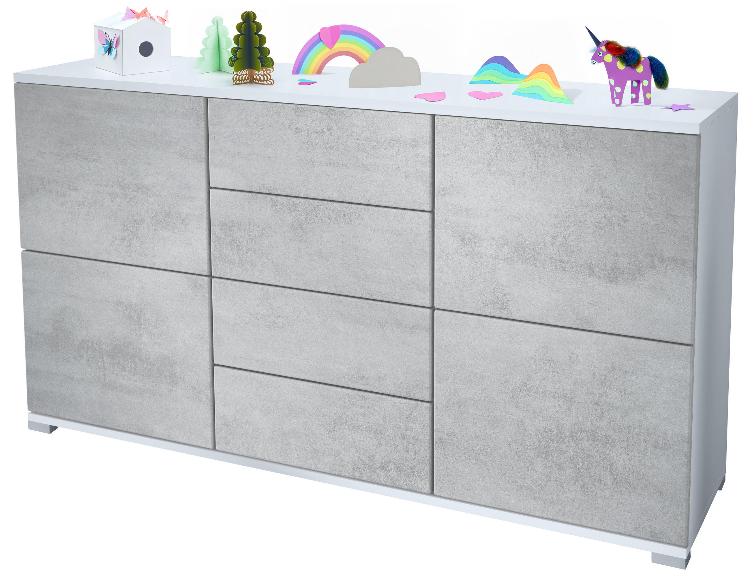SIDEBOARD Rova Beton Oxid Optik - Hellgrau, Holzwerkstoff (138.5/75.5/35cm) - Vladon