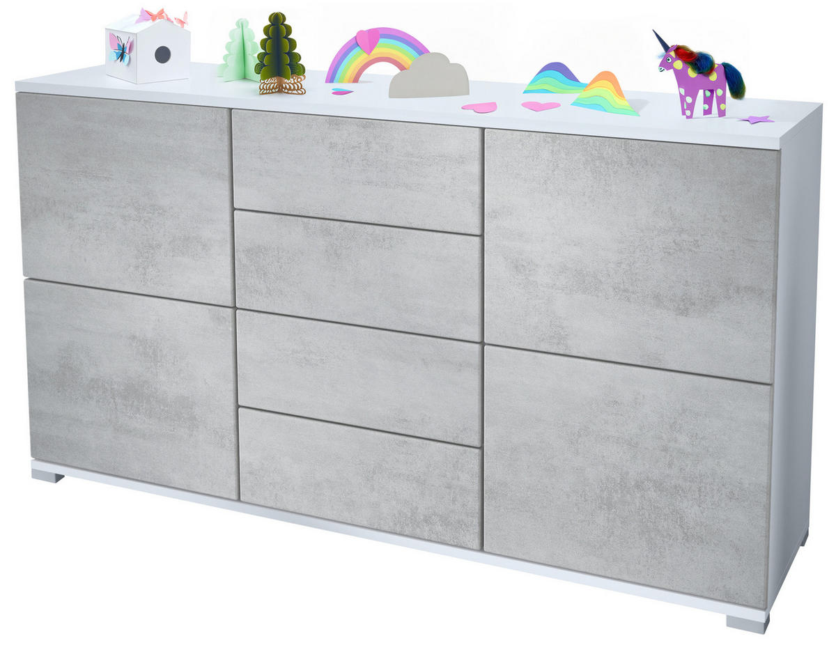 SIDEBOARD Rova Beton Oxid Optik - Hellgrau, Holzwerkstoff (138.5/75.5/35cm) - Vladon