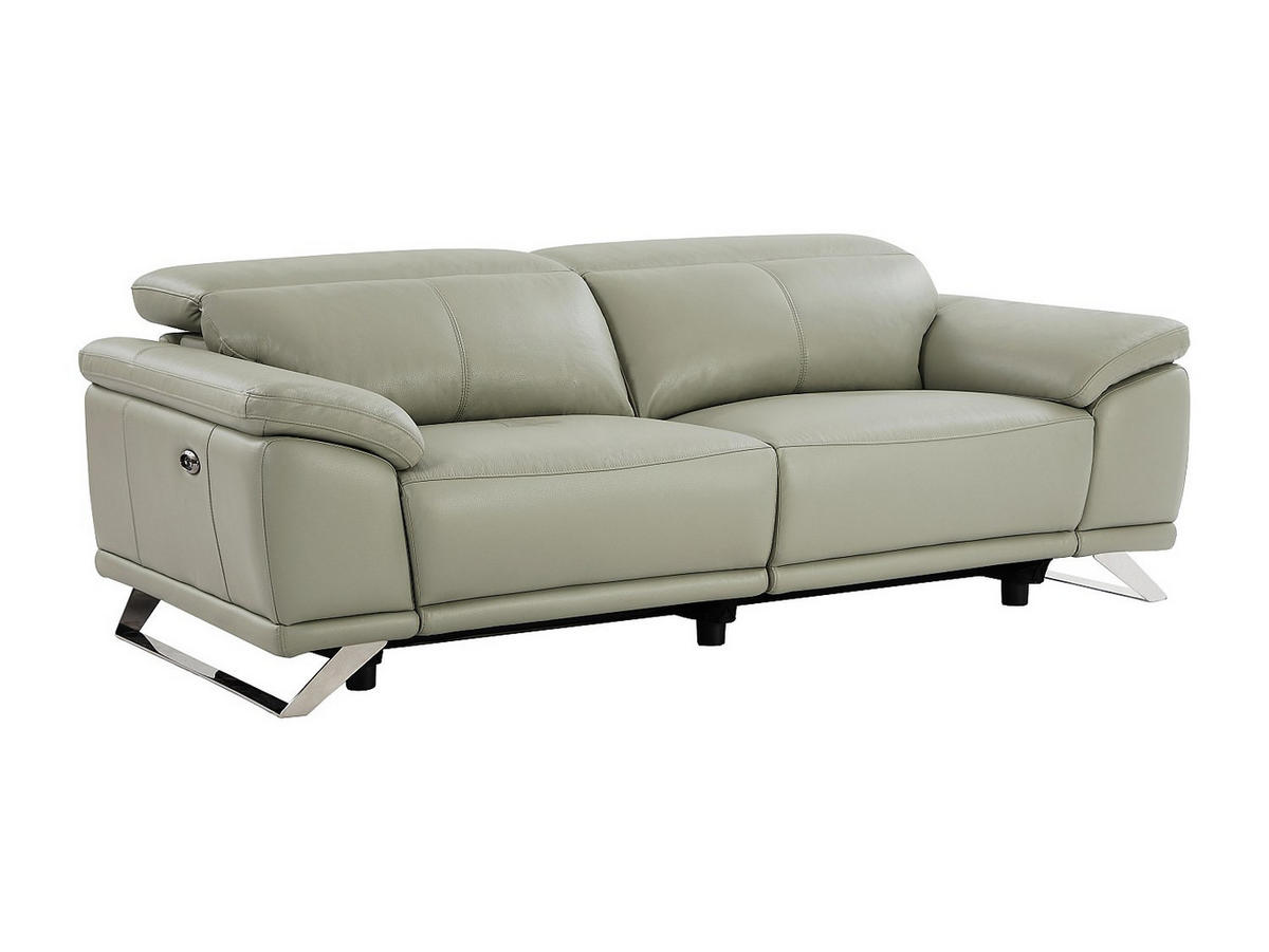 RELAXSOFA - 3 Personen - leder - hellgrau Azidee - Hellgrau, Leder/Kunststoff (220/76/107cm) - Vente-Unique