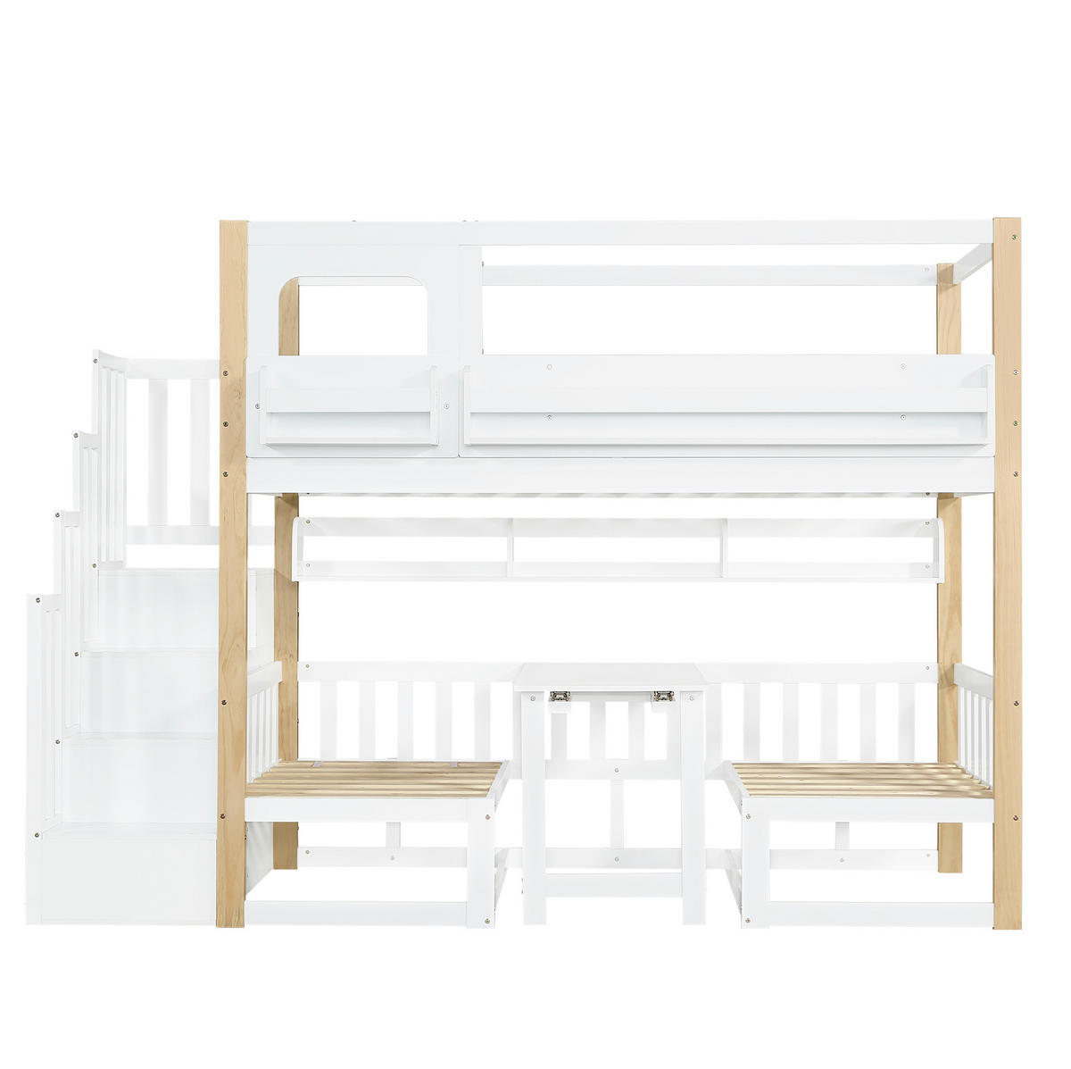 ETAGENBETT 90/200 cm Weiß/Natur mit Klapptisch und Aufbewahrungstreppe - Weiß, Holz (90/200cm) - Flora Grace