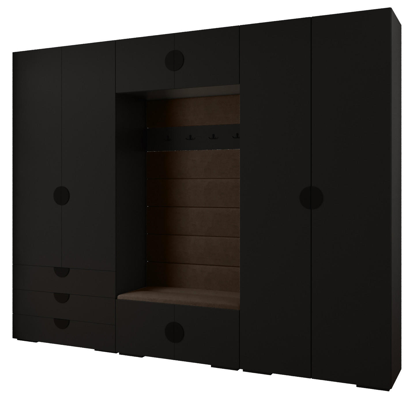 Abiks Möbel Garderoben-Set Schwarz, Braun, Schwarz 300x236.7x47 cm