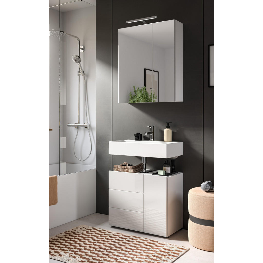 Thumbnail - Inn.Furn Badmöbel-Set, Weiß Hochglanz, Holzwerkstoff, Glas, Metall, Uni, Rechteckig, 60x190x34 cm, FSC Mix, Badaccessoir...