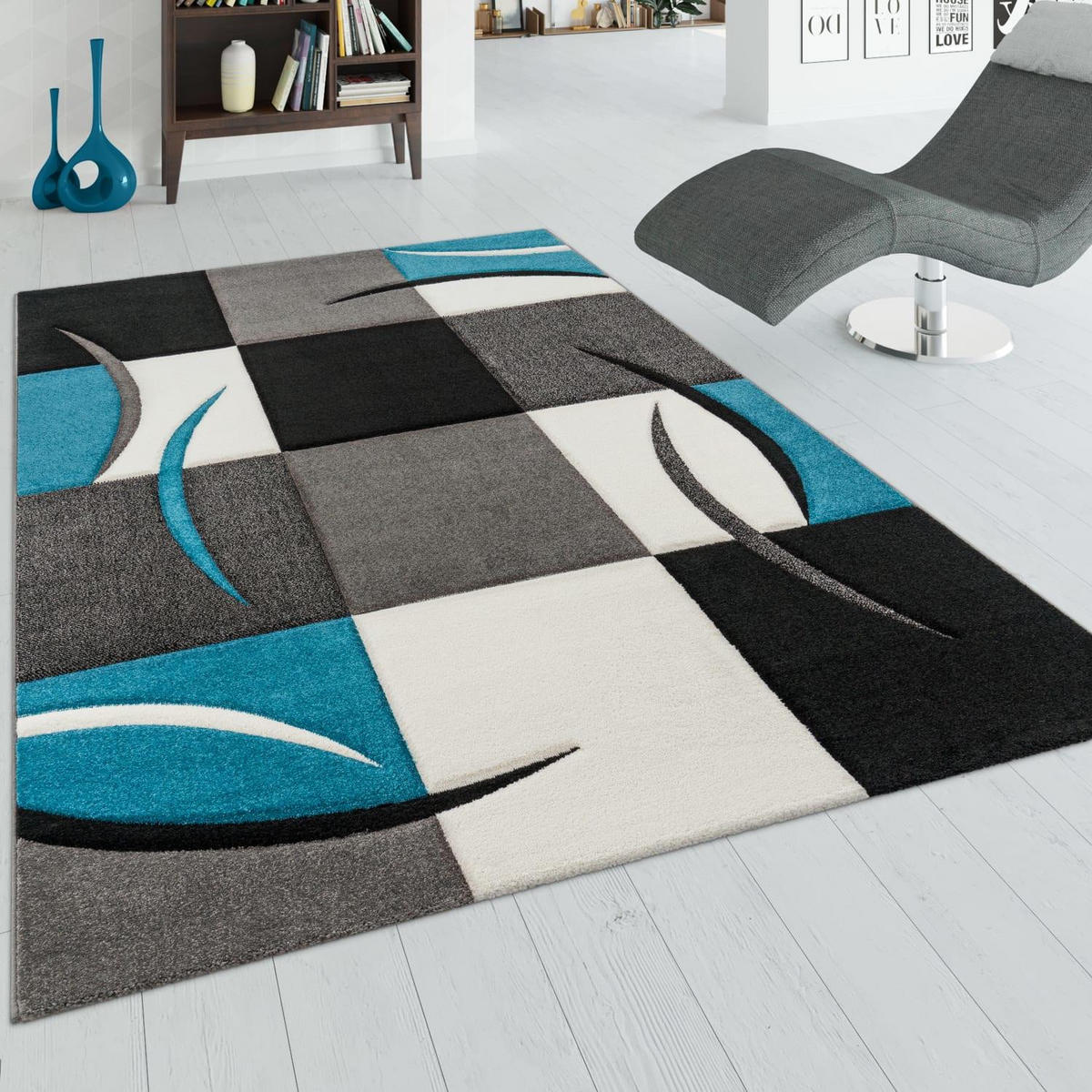 KURZFLOR-TEPPICH DIAMOND 665 TÜRKIS 120X170 - Türkis, Kunststoff (120/170cm) - Paco Home