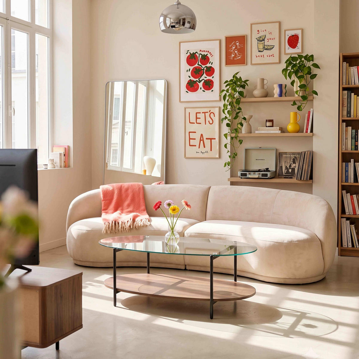 SOFA 3-Sitzer, Beige - Beige, Holz/Textil (266/73/120cm) - Oviala