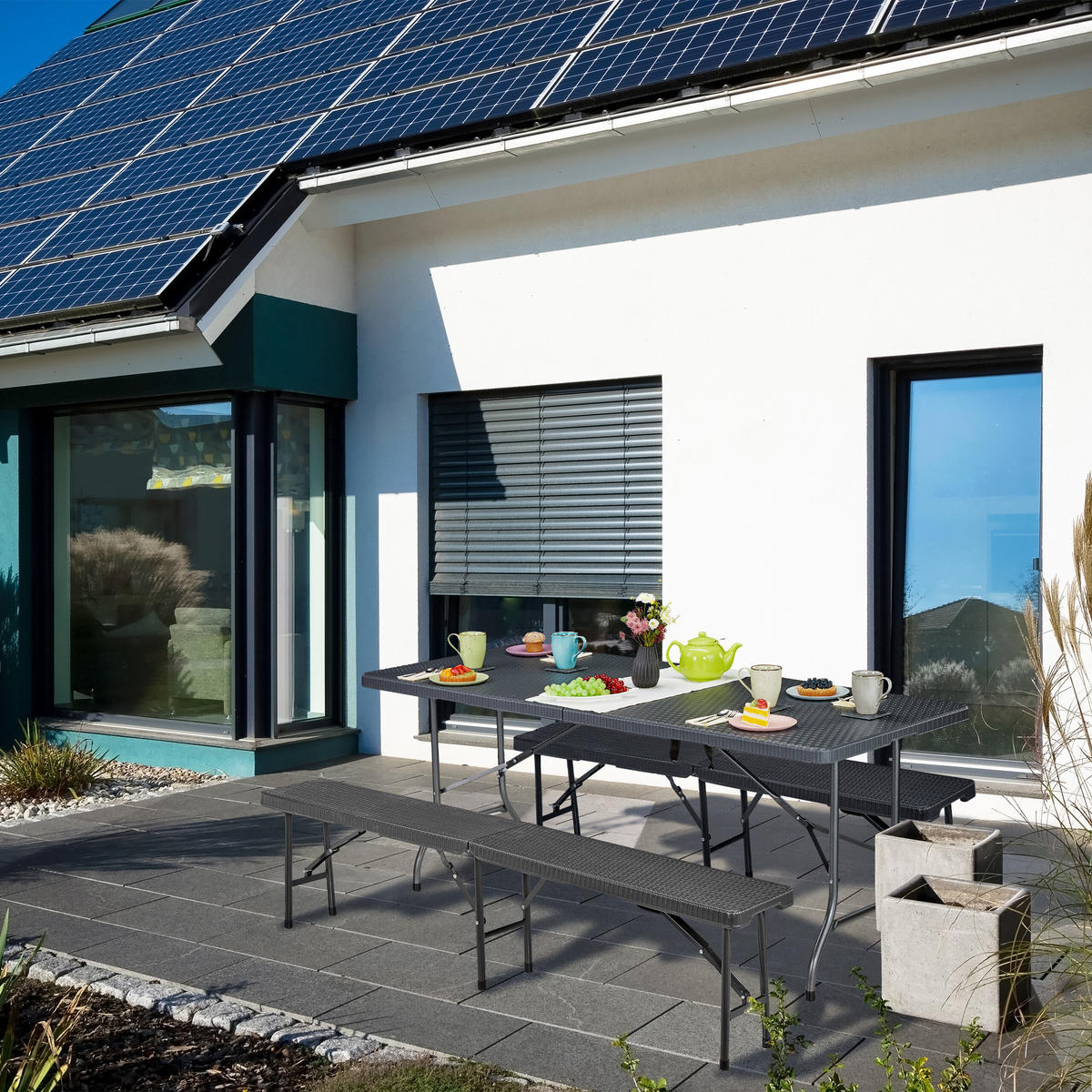 GARTENTISCH - Grau, Kunststoff/Metall (74/180/72cm) - Relaxdays