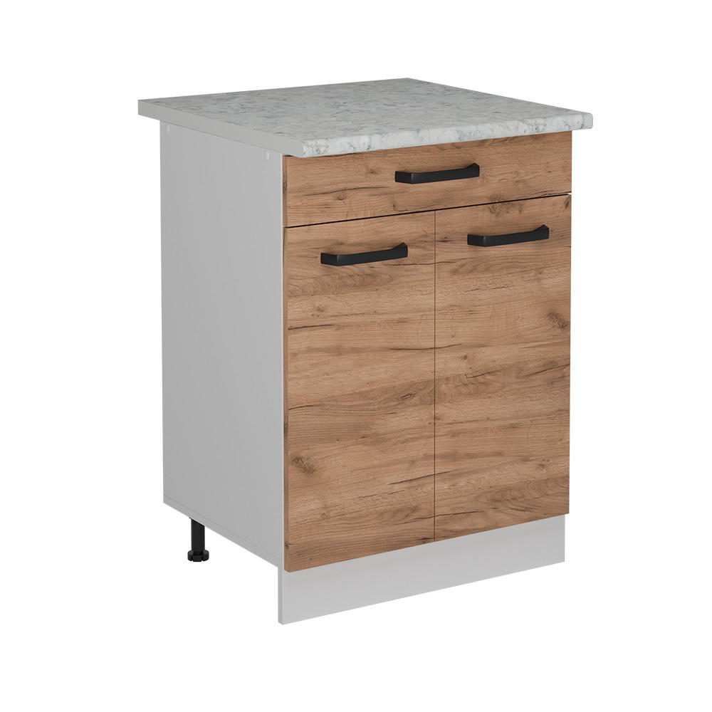 KÜCHENUNTERSCHRANK R-Line Goldkraft Eiche 60 cm AP Marmor - Honigeiche/Eiche Wotan, Holzwerkstoff (60/81.6/60cm) - Vicco