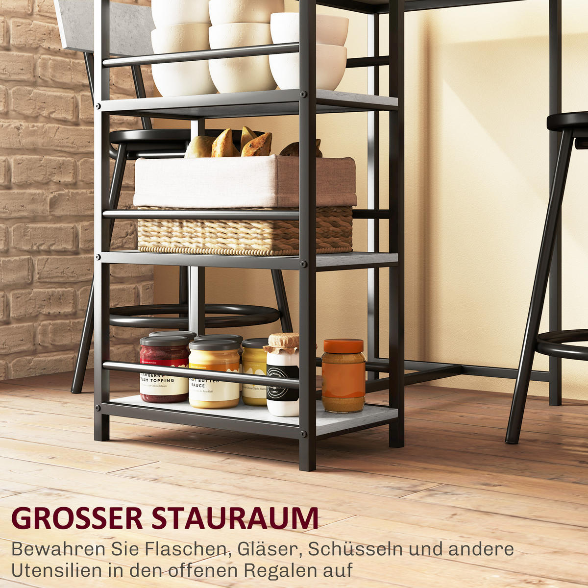 BARTISCH-SET 3er Set Stahl MDF Eiche - Hellgrau, Metall (50/90.5/90cm) - HOMCOM