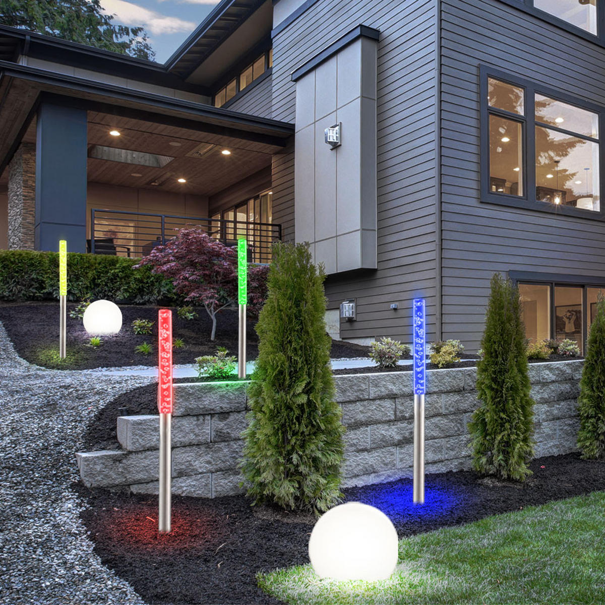 LED AUSSENLEUCHTE Edelstahl Silber 6er Set - Silberfarben, Kunststoff (2/2/48cm) - Globo Lighting