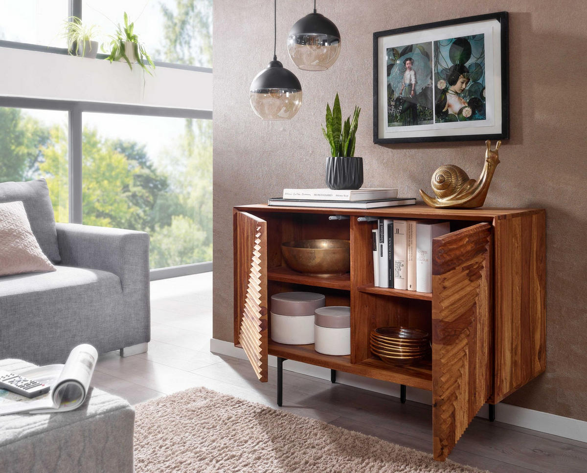 SIDEBOARD – "Harmony", Massivholz mit Metalldetails, viel Stauraum - Schwarz/Braun, Holz/Metall (100/71/40cm) - KADIMA DESIGN