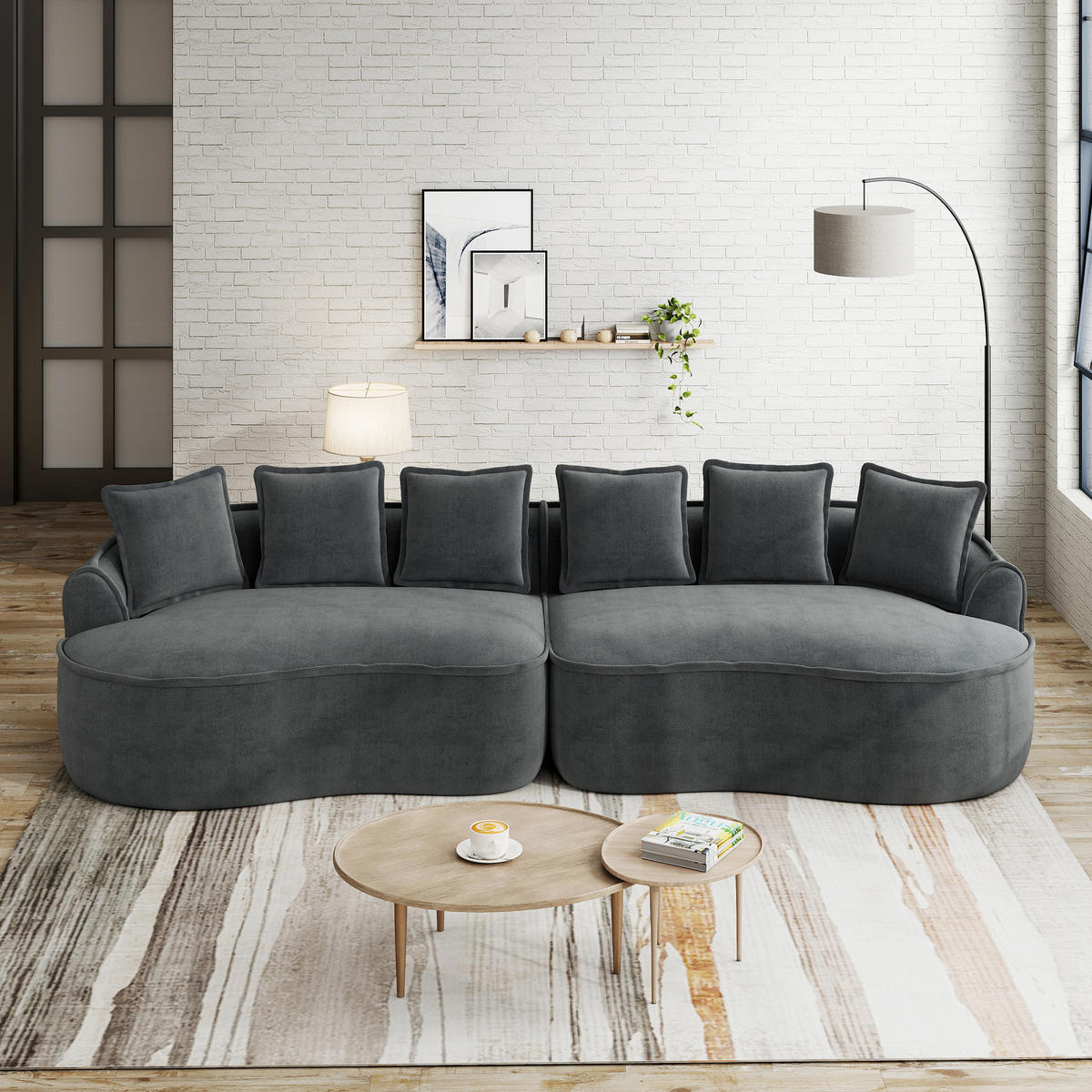 4-SITZER SOFA Chenille Grau mit Kissen - Grau, Textil (320/67/114cm) - WISHDOR