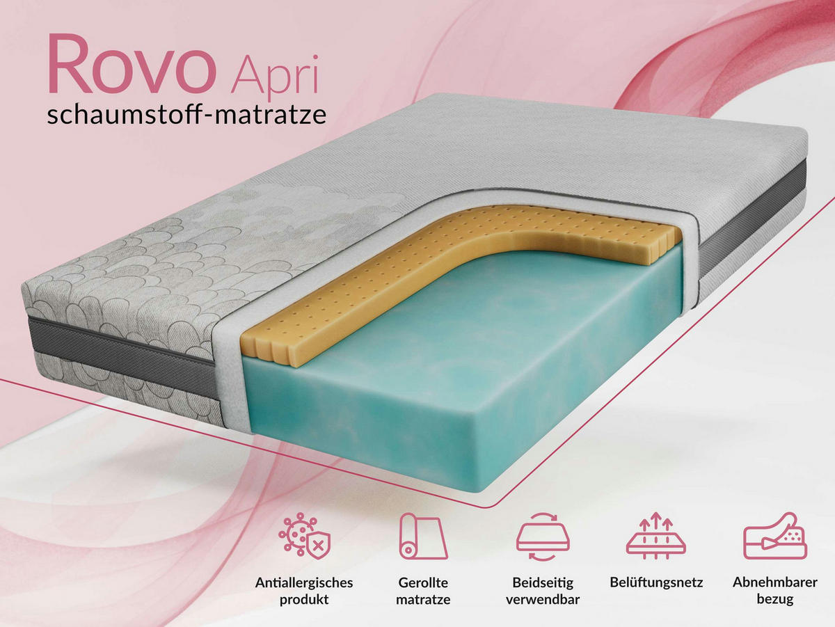 LATEXMATRATZE ROVO - 160/200 - H2 - Apri - Hellgrau, Textil (160/200cm) - MKS