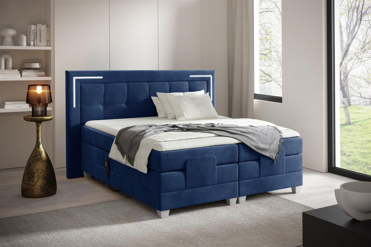 BOXSPRINGBETT Bett Elektrisch Dores - Blau, Holzwerkstoff/Textil (200/200cm) - Fun Möbel