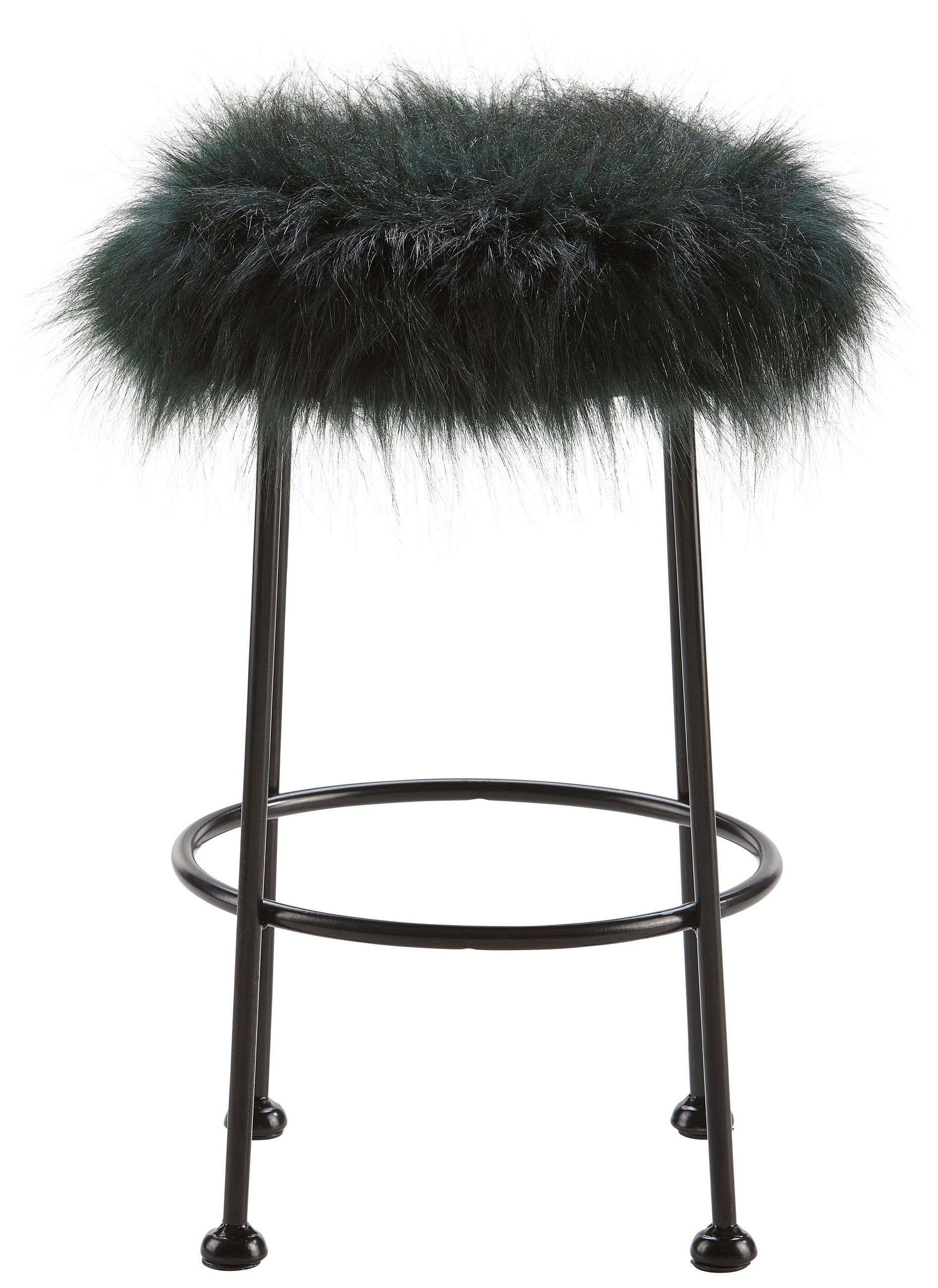 HOCKER Luzie Dunkelgrün Kunstfell - Grün, Fell (30/50/30cm) - Bessagi Home