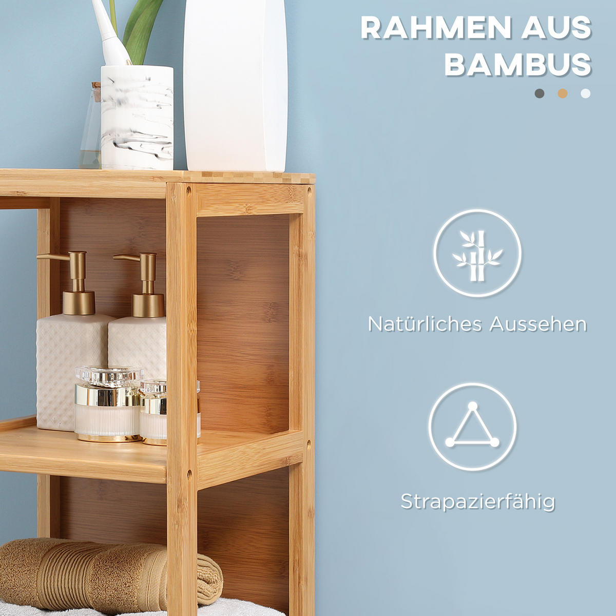 BADSCHRANK mit Kippschutz aus Bambus, 2 Schubladen, Lanfhausstil, Naturholz - Naturfarben, Holz (30/140/30cm) - Kleankin