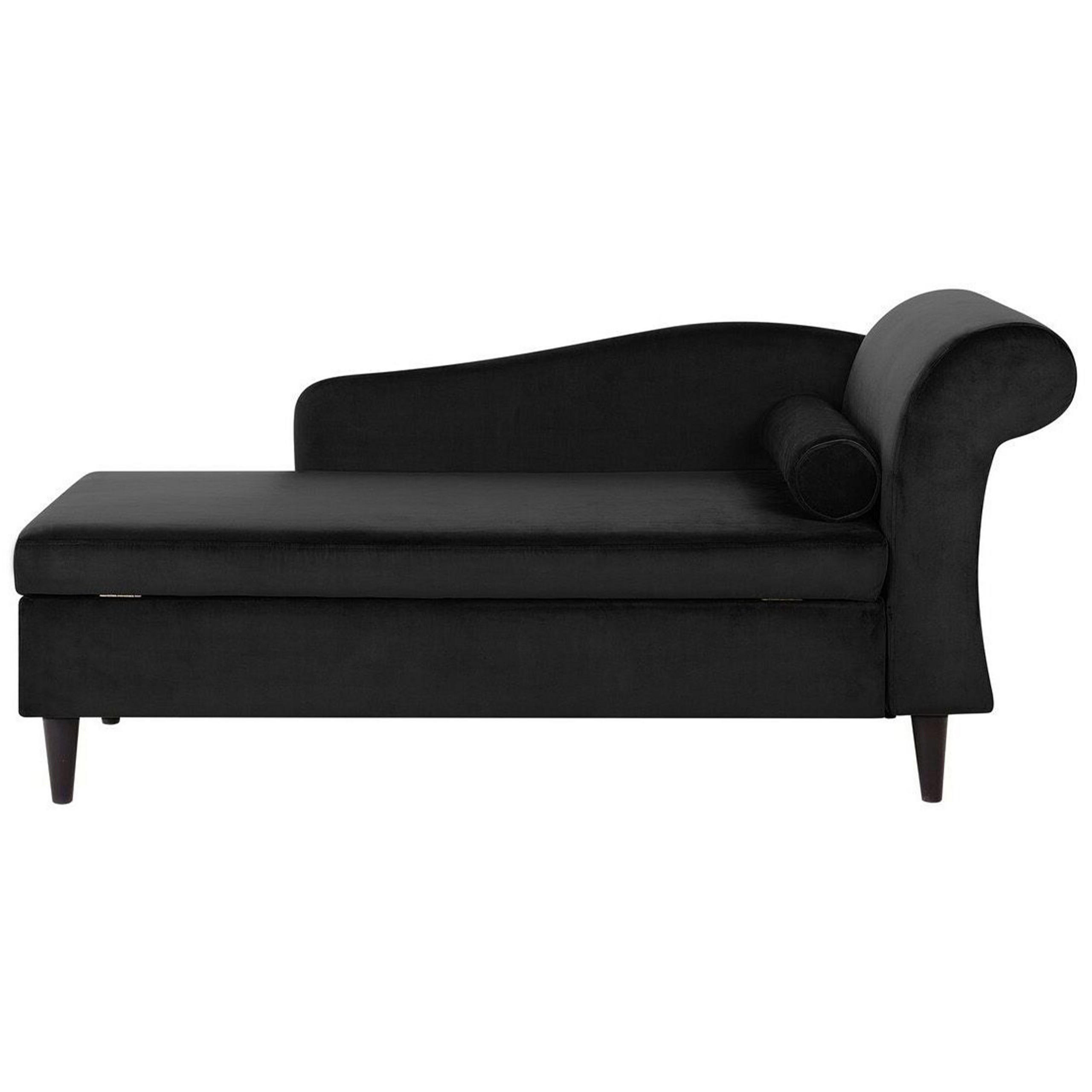 ČALOUNĚNÉ LEHÁTKO CHAISE LONGUE Sametová látka černé pravostranné Luiro - tmavě hnědá/černá, textil (160/77/70cm) - Beliani