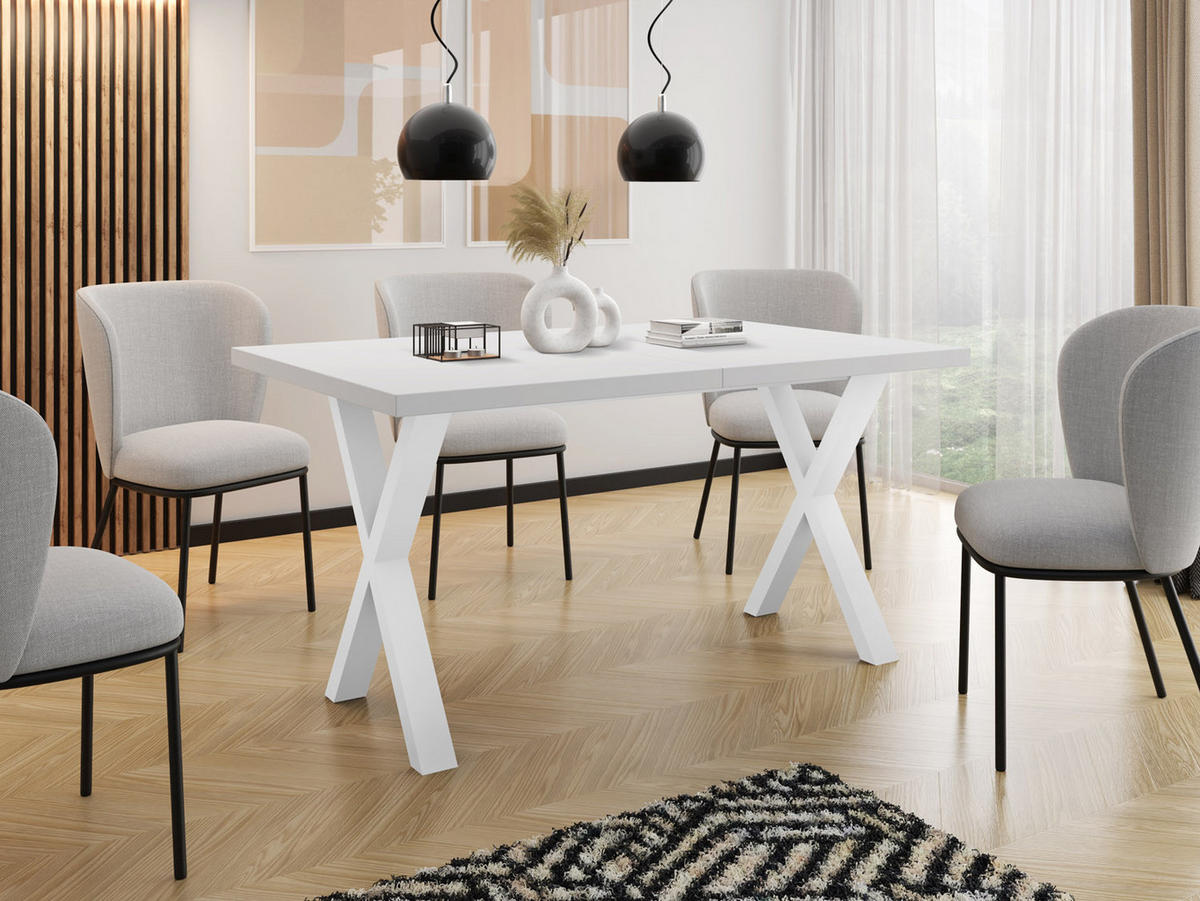 ESSTISCH Luiza rechteckig ausziehbar, Weiß 160-260/90/76 cm - Weiß, Holzwerkstoff/Metall (160/90/76cm) - WFL GROUP