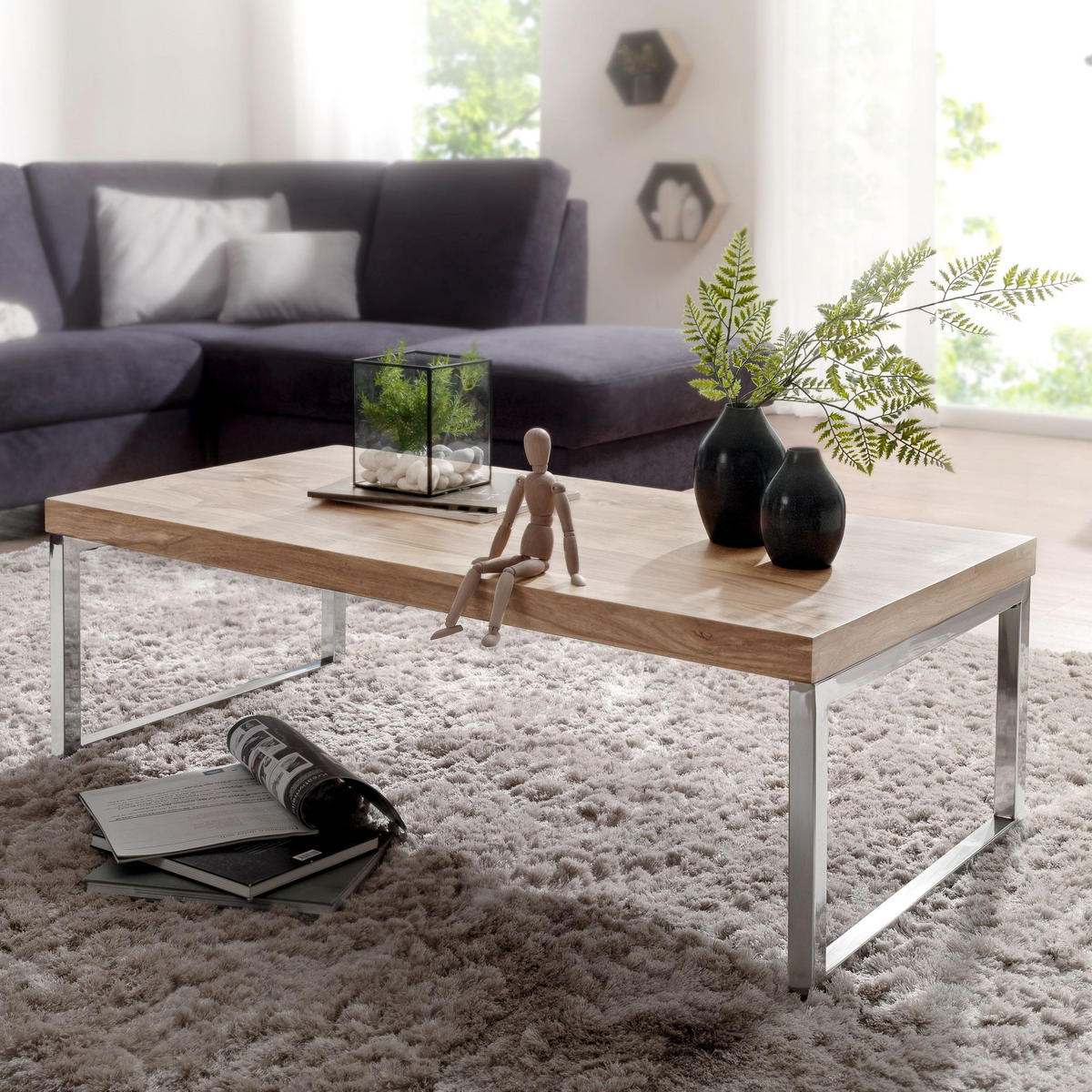 COUCHTISCH TIMO Akazie Wohnzimmertisch - Braun, Holz (120/60/40cm) - tinkaro