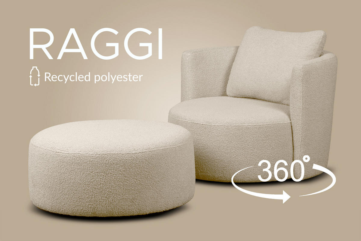 SITZHOCKER RAGGI mit 360° Drehfunktion, hellbeige - Ecru/Beige, Textil (80/36/80cm) - KONSIMO®