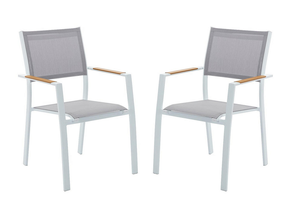 GARTENSTUHL - 57cm x 60cm - Textilene - weiß - MACILA - Weiß, Metall - Vente-Unique