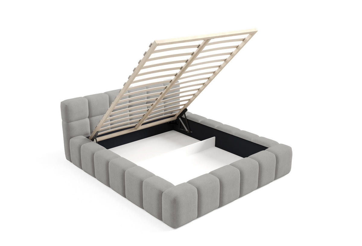 POLSTERBETT NUBO PREMIUM 180x200 cm mit Bettkasten – Stoff QUELLE 83 - Grau, Holz (180/200cm) - Dekori_Interiors